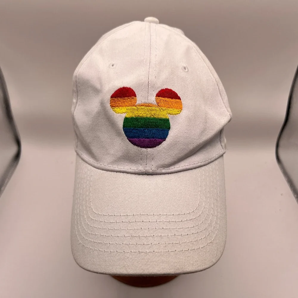 Disney Pride Collection Mickey Mouse Rainbow White Snapback Baseball Hat Cap